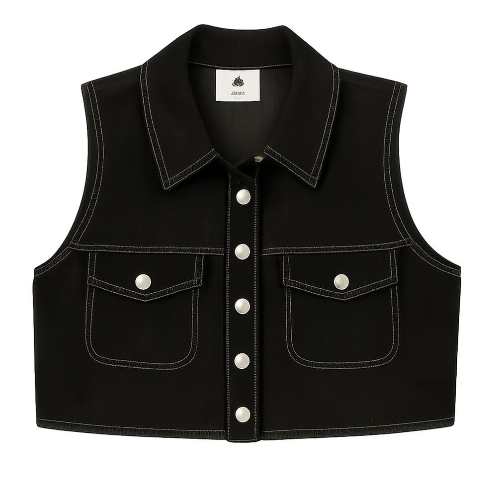 It’s Our Universe Suede Vest | Black Western Moto Crop Size Small
